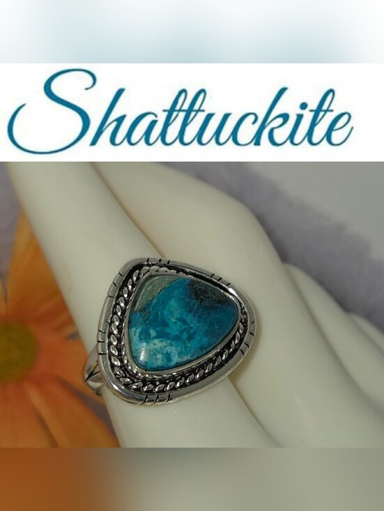 Handmade Jewelry - Memorizing Natural Shattuckite Gemstone Dainty Handmade Halo Ring